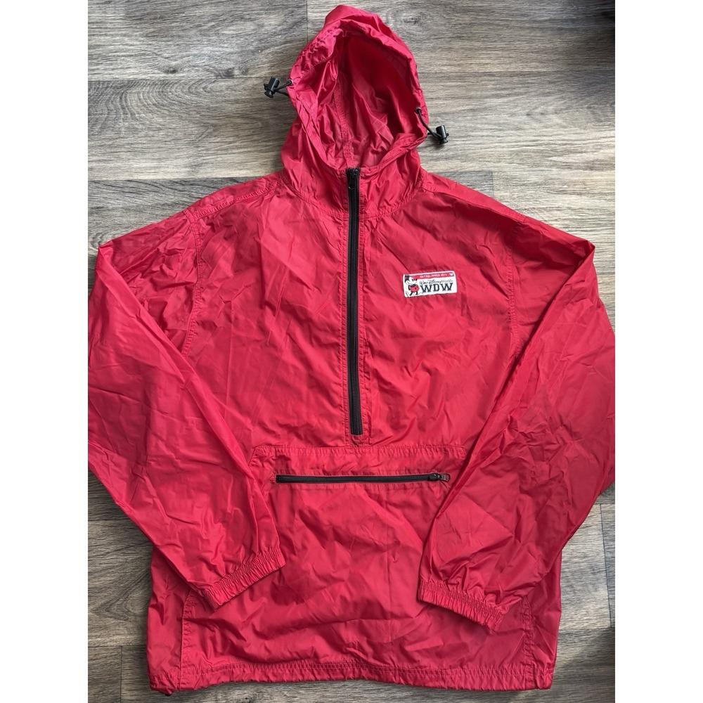 Vintage‎ Walt Disney World Men Red Jacket Windbreaker Hoodie Mickey Rain Medium